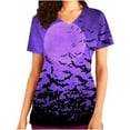 thumbnail image 2 of Shldybc Scrubs for Women Halloween Tops Skeleton Pumpkin Tops Blouse Ghost Print Uniforms & Scrubs for Women Nurse Stretchy Workwear Holiday Casual Tees Blouse Scrubs Tops with Pockets-Purple, 2 of 5