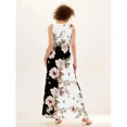 thumbnail image 5 of Vestido largo informal sin mangas con estampado de flores para mujer, cuello en V, estilo bohemio retro, 5 of 5