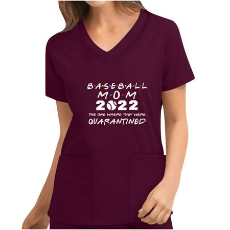 

8th of May Mothers Day Women Scrub Top Casual Short Sleeve V Neck Nurse Uniform Shirt Tops With Pockets