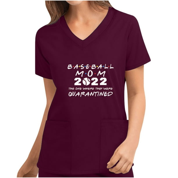 poll Menagerry volwassen for Mom, Womens Funny Sayings Baseball Print Short Sleeve Working Uniform V  Neck T Shirts with Pockets - Walmart.com