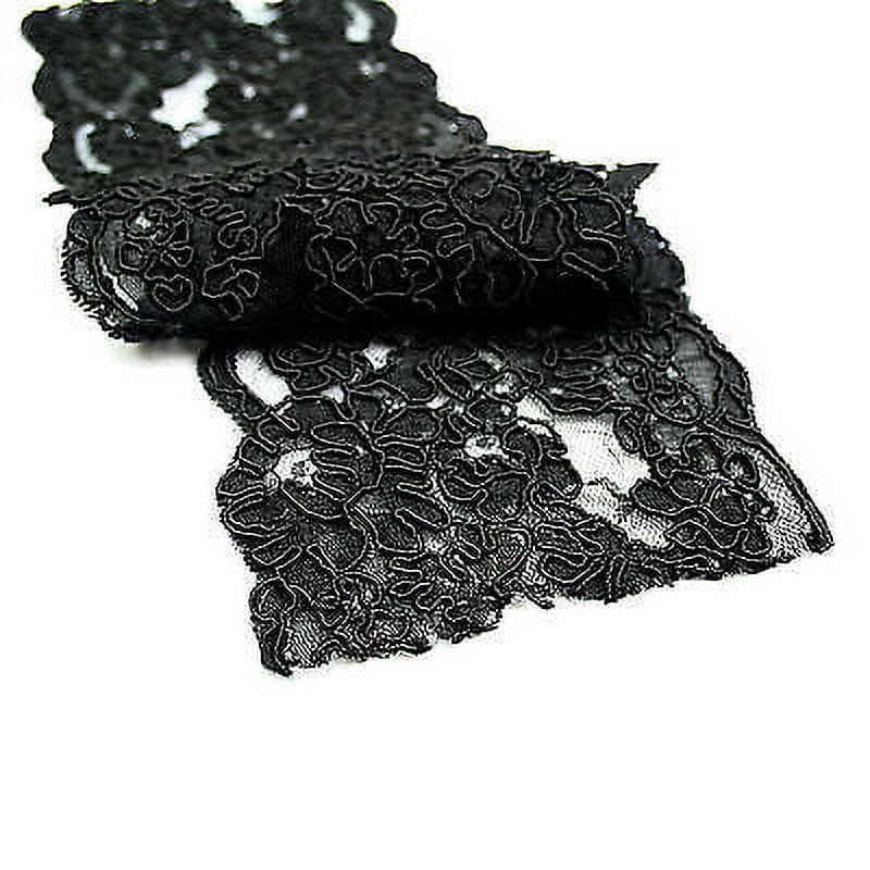 Lily 4-1/8" Black Raschel Lace Trim Handsewn Floral Cording DIY Sewing Notions