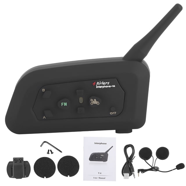 Casco de motocicleta Walkie-Talkie Bluetooth Intercomunicador impermeable con función FM para 4 usuarios V4-1200