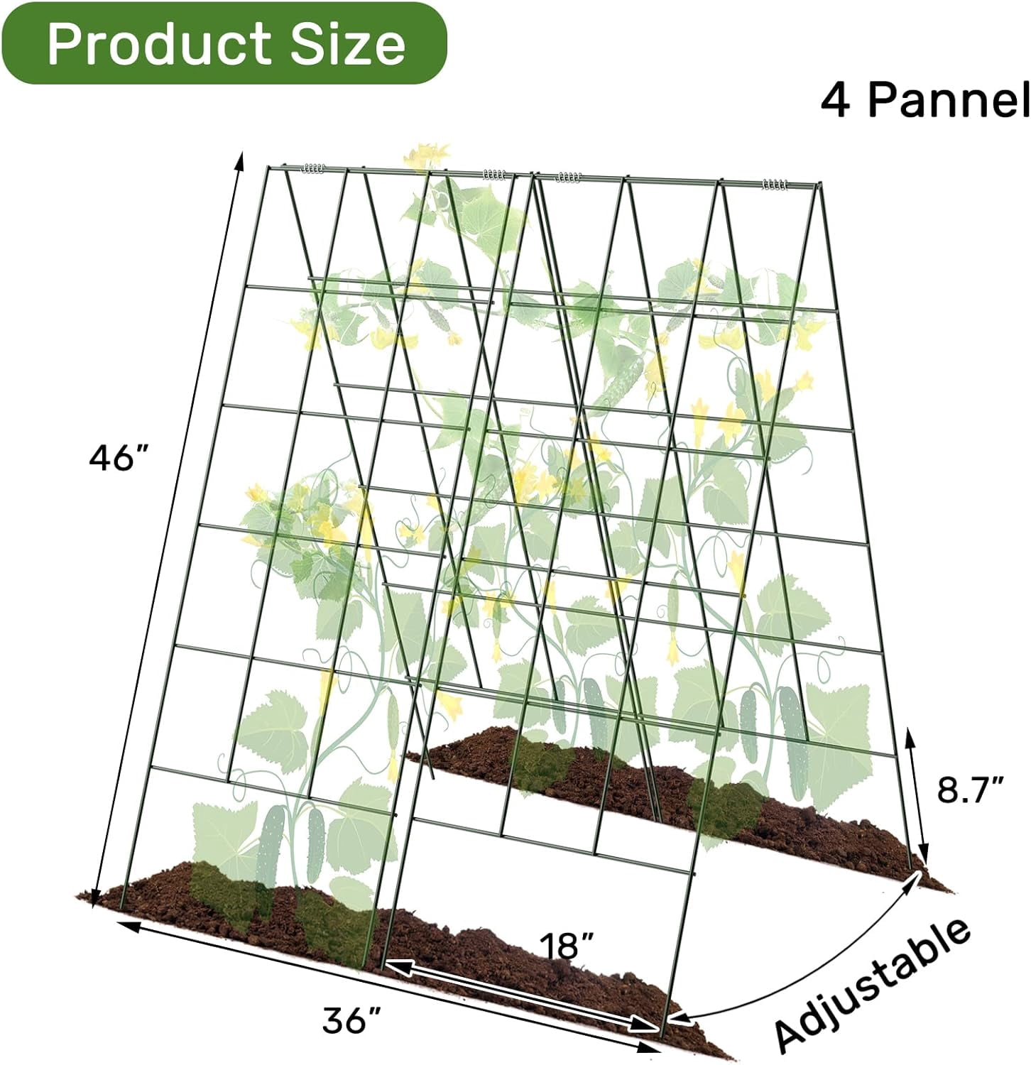 2 Packs 18" x 46" Foldable Cucumber Trellis with Zip Ties Plant Support A Frame Metal Trellis for Cucumber, Climbing Plants, Vegetable Flowers
