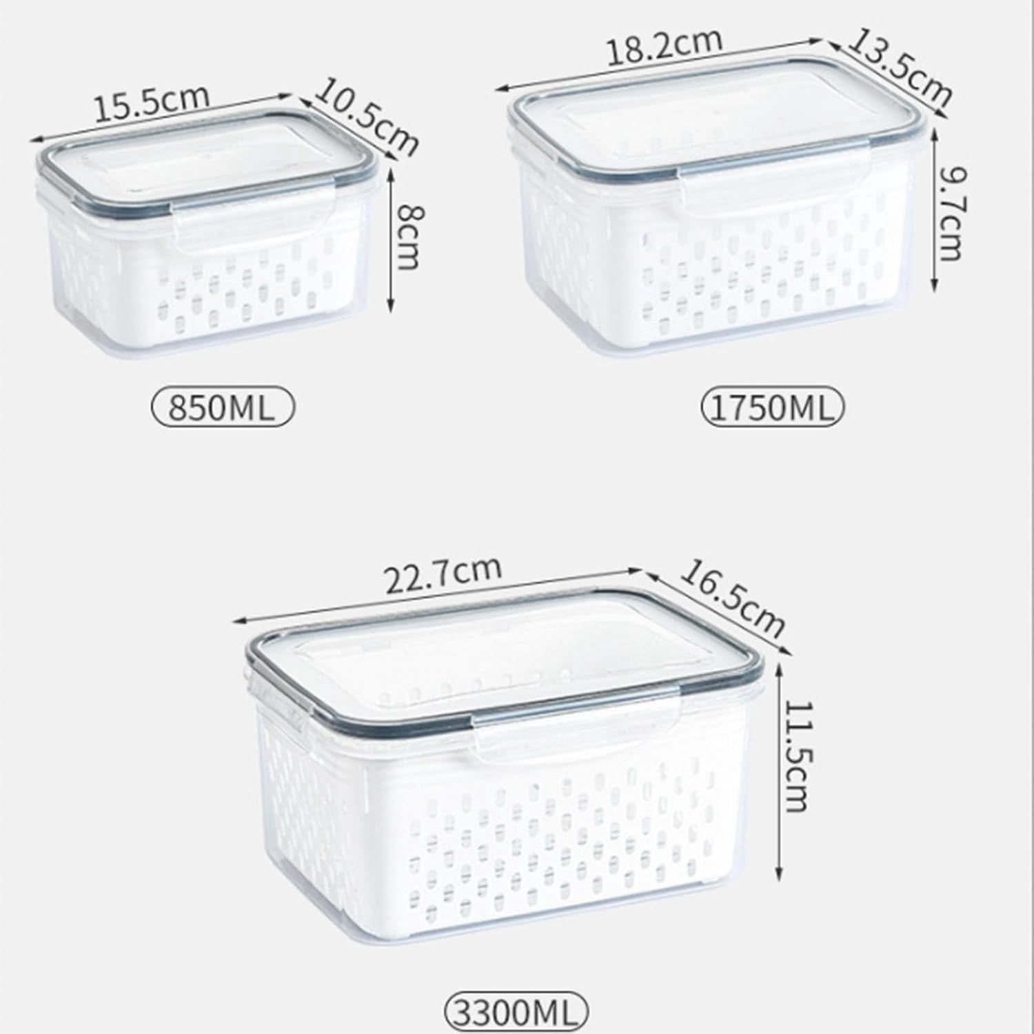4 in 1 Food Storage Container, Fruit Storage Containers for Fridge, Produce Storage Containers with Lid and Strainer, Including Drain Basket, Kitchen Organizer