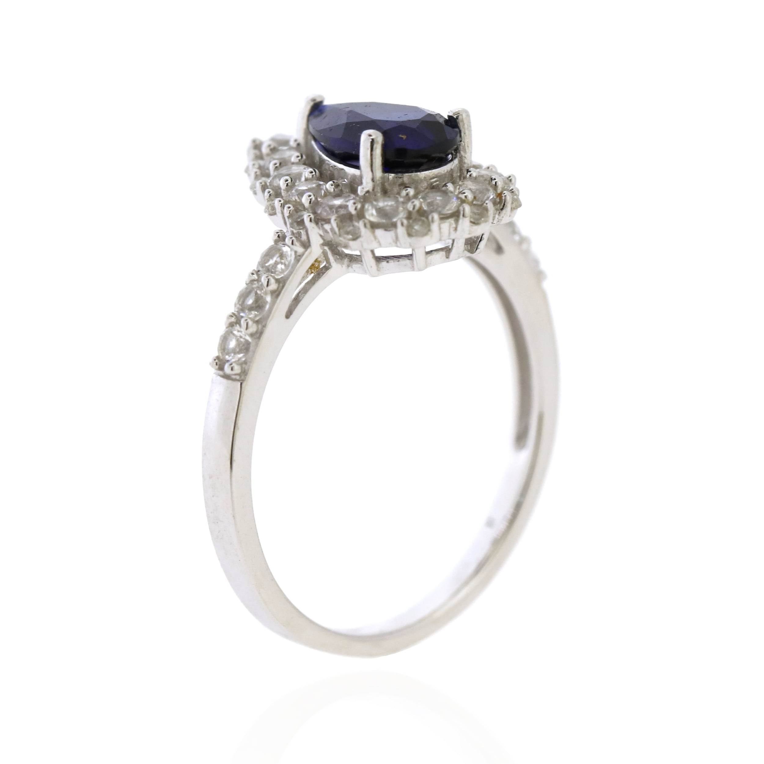 Jay Heart Designs 925 Sterling Silver Created Sapphire and Created White Sapphire Ring