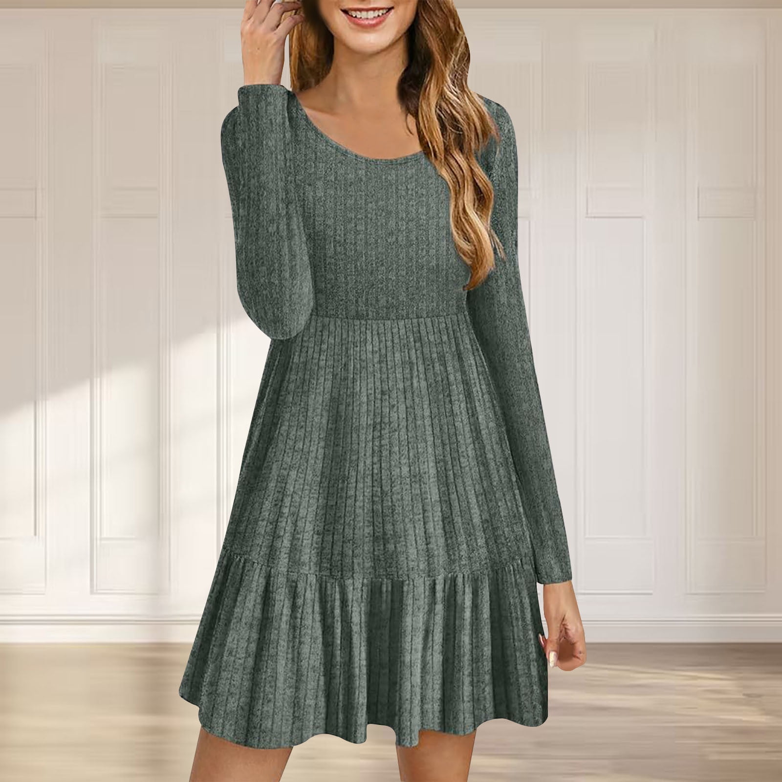 Robe Longue Décontractée Pour Femmes Avec Poches À Col Rond Et Manches