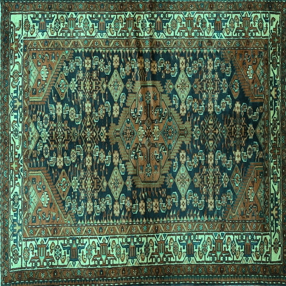 Ahgly Company Machine Washable Indoor Square Persian Turquoise Blue Traditional Area Rugs, 4' Square