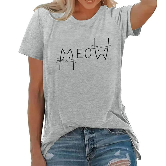 Tops for Women Trendy Summer Shirt Teen Girl Tunic for Women Short Sleeve Ladies Graphic Tees Woman Shirt Sleeves T Junior Girl Womens Summer Tops Dressy Casual Womens Workout Loose Fit Light Gray L