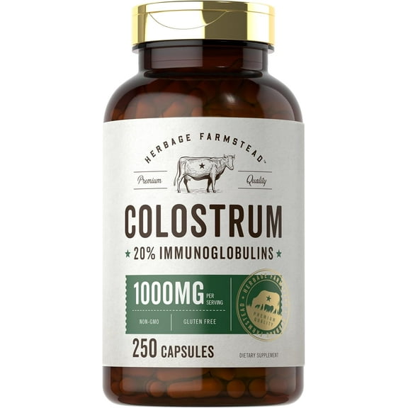 Colostrum Capsules | 1000mg | 250 Count | 20% IGG | by Herbage Farmstead