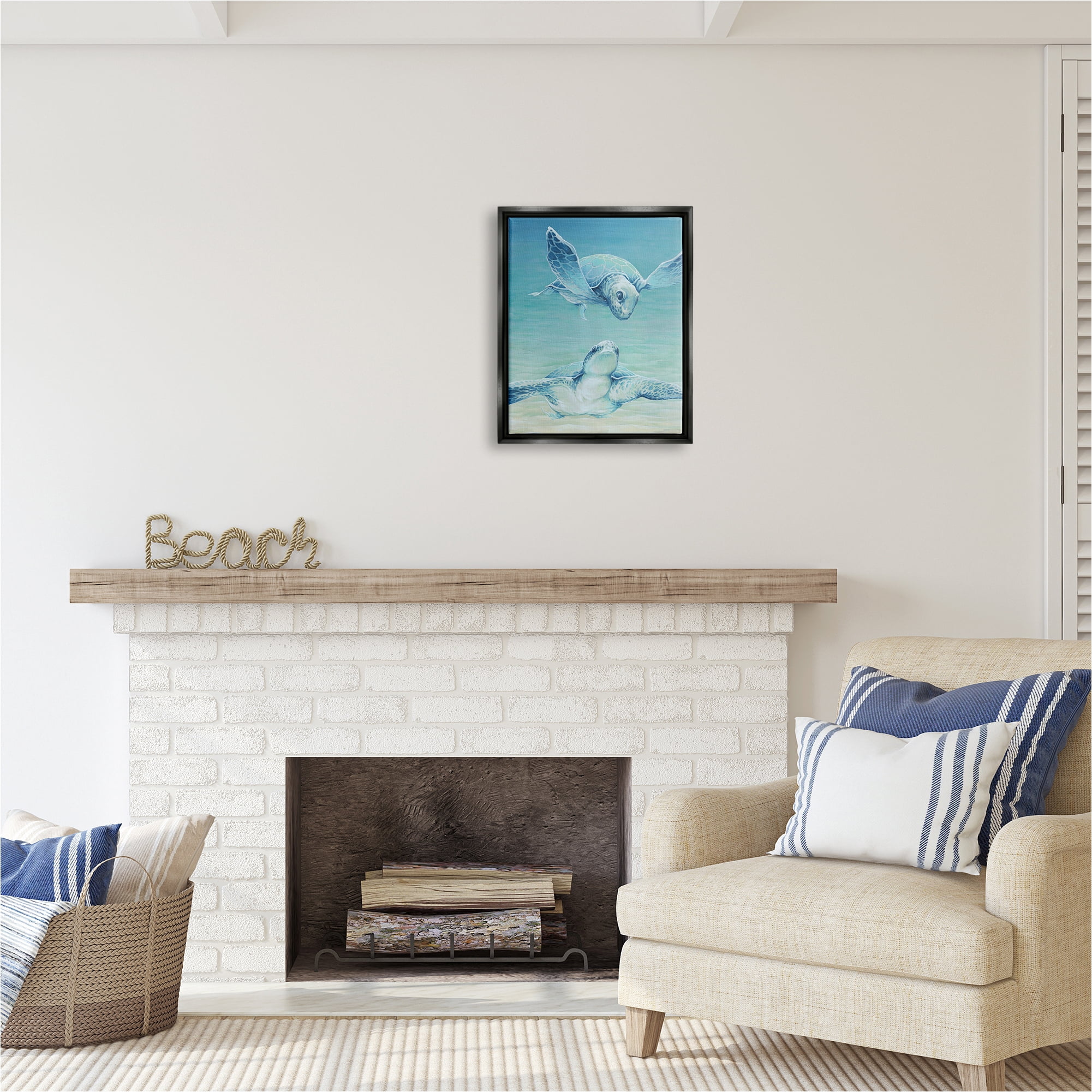 Stupell Industries Sea Turtles Gazing Animals & Insects Painting Black Floater Framed Canvas Art Print Wall Art, 17 x 21