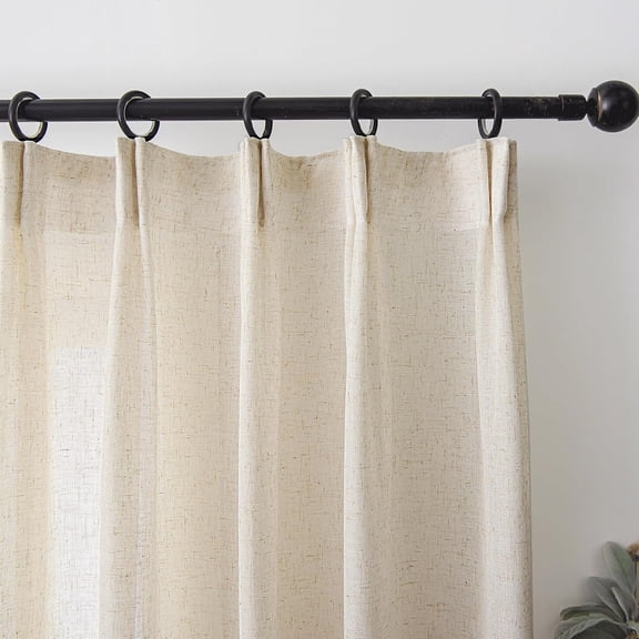 Neutral Linen Semi Sheer Curtains 84 Inches Long, Cream Beige Flax Light Filtering Curtains & Drapes, Modern Farmhouse Window Treatments, Natural Pinch Pleat Ceiling Curtain with Hooks