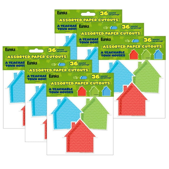 Eureka A Teachable Town Assorted Houses Paper Cut-Outs, 36 Per Pack, 6 Packs