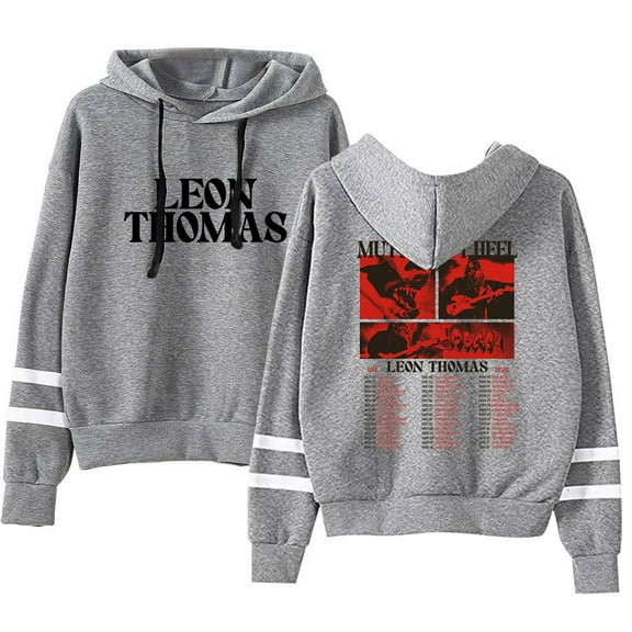 Leon Thomas III Mutts Don't Heel Tour Merch Hoodie Unisex Pocketless Double Bar Sleeve Fashion Sweatshirt,S,Gray
