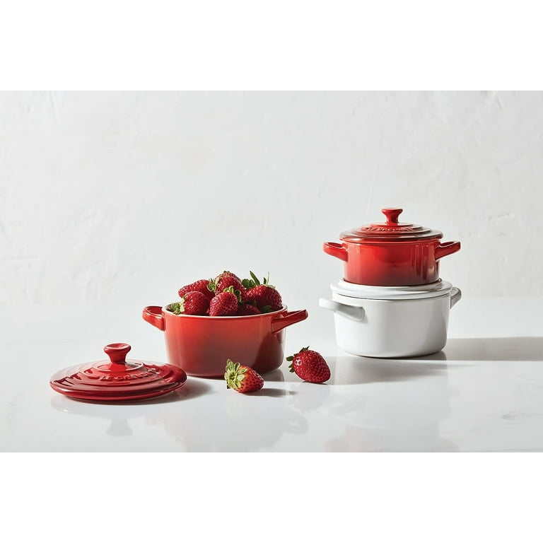 Set of 4 Le Creuset Small Casserole Dishes Crock Pots Dutch Oven Red  Ceramic Stoneware Ovenproof French Vintage Cookware 