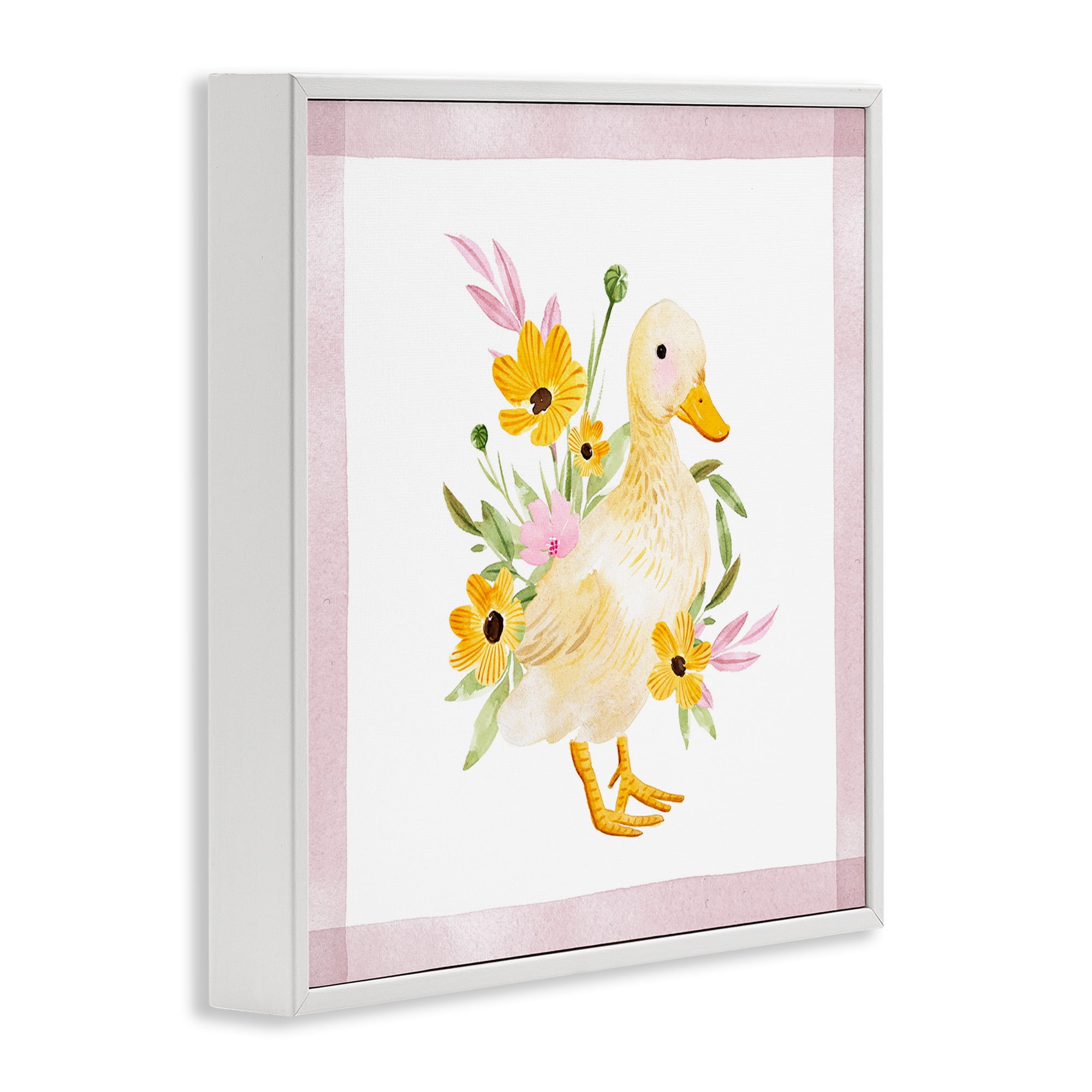 Stupell Industries Duck & Yellow Daisies Animals & Insects Painting White Framed Art Print Wall Art, 24 x 24