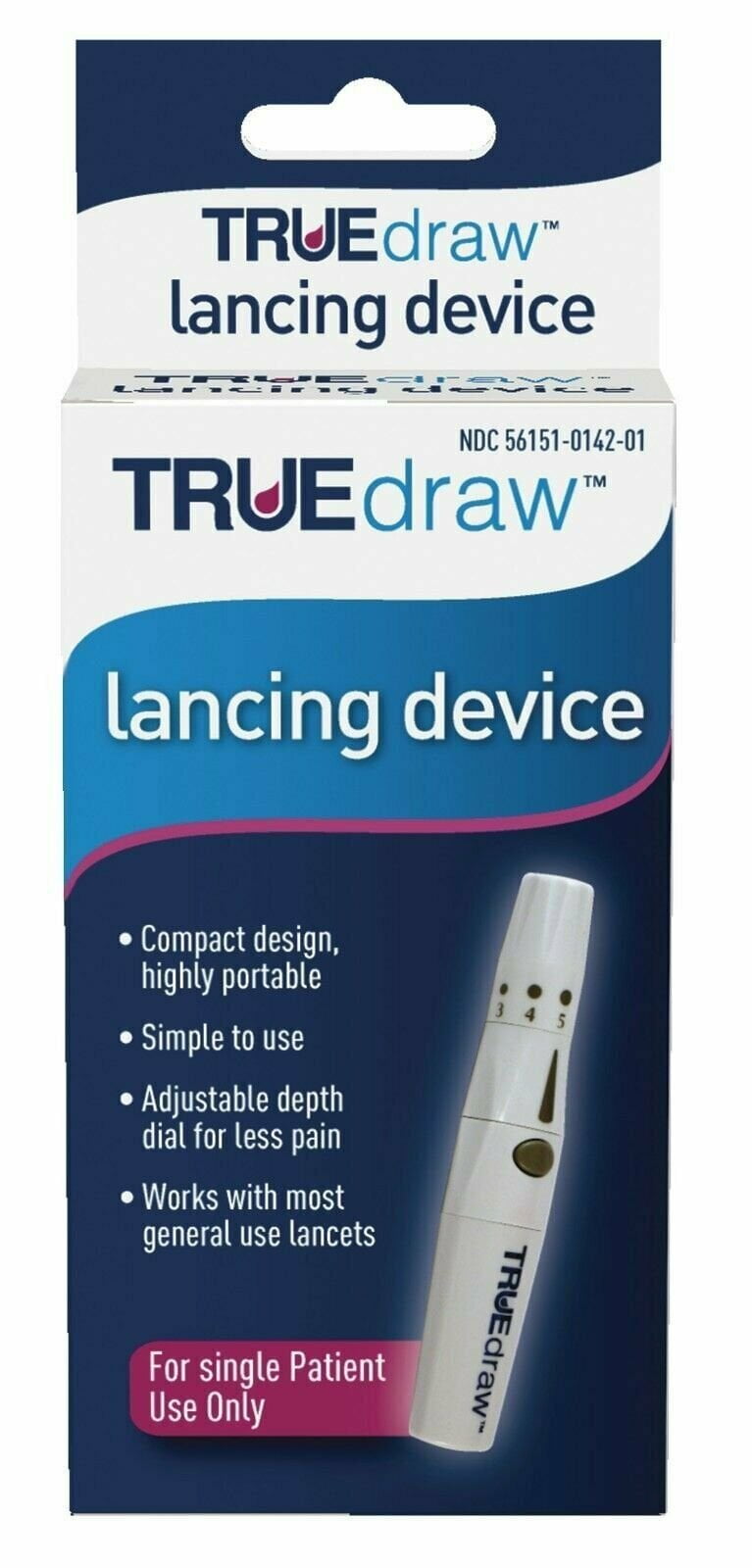 TRUEdraw Lancing Device KV1390 Pen Diabetic Blood Glucose Testing, 1 Each