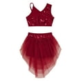thumbnail image 3 of Zaldita Kids Girls 2Pcs Lyrical Ballet Modern Dance Outfits Sequins Crop Tops with Irregular Hem Burgundy 12, 3 of 6