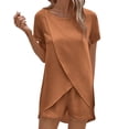 thumbnail image 2 of Guieoi Summer Two-Piece Outfit Solid-Color Short-Sleeve Top and Pants Casual Matching Set Brown XXL, 2 of 6