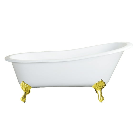 Aqua Eden VCTND5731B2 57" Cast Iron Oval Single Slipper Clawfoot Tub (No Faucet Drillings), White/Polished Brass