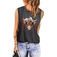 thumbnail image 1 of ABPHQTO Camiseta gris con estampado de costuras de béisbol de vaca de las Highlands escocesas para mujer, 1 of 5