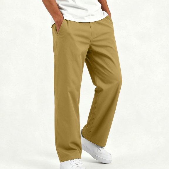 cfhntfmh Casual Pants for Boys Loose Fit Solid Color Elastic Waisted Straight Leg Pants with Pockets (Khaki,14-15 Years)