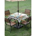 thumbnail image 3 of Coastal Corals Shells Outdoor Tablecloth - 60x60 Inch Square Dining Table Cover, Ocean Marine Life Sstarfish Black Plaid Waterproof Outdoor Table Cloth with Umbrella Hole & Zipper for Picnic/Patio, 3 of 7