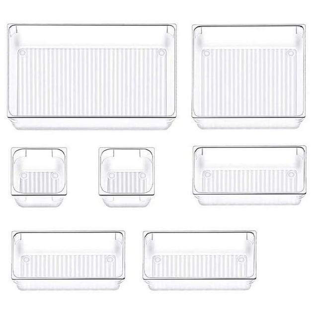 OUSITAID 7/12 Pcs Drawer Organizers 4-Size Clear Acrylic Drawer Organizer Containers Desk Drawer Organizer Trays with Non-Slip Pads Storage Boxes for Dressing Table Kitchen Bathroom Cosme