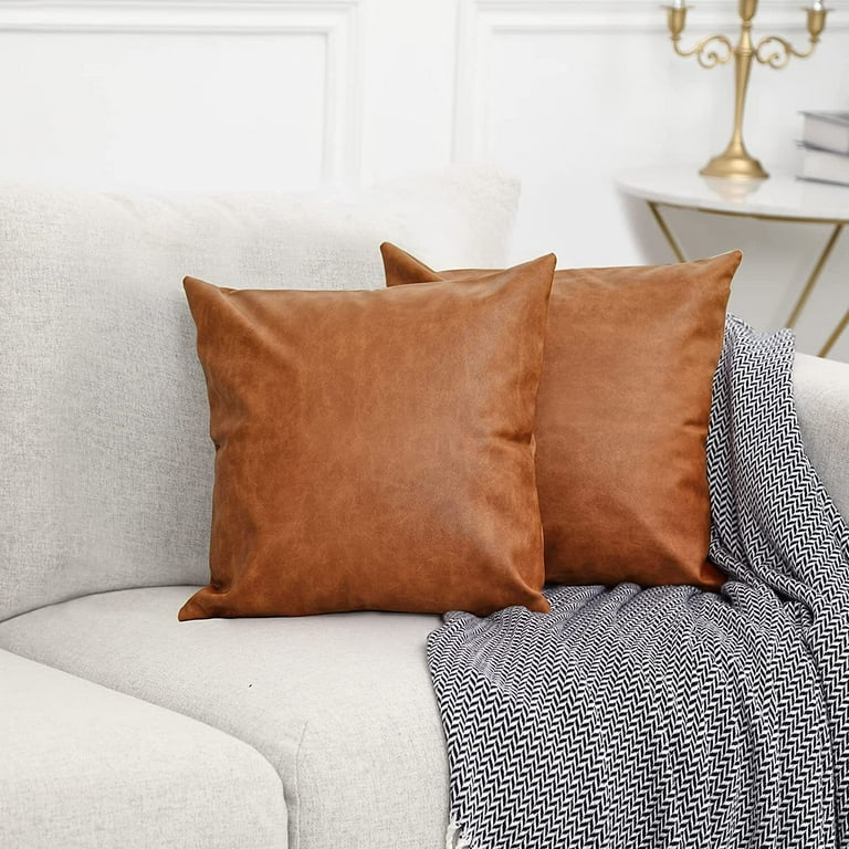 GALMAXS7 Brown Faux Leather Pillow Covers Decorative 18 x 18 Inch Cushion Cases for Couch 2 Pack Walmart