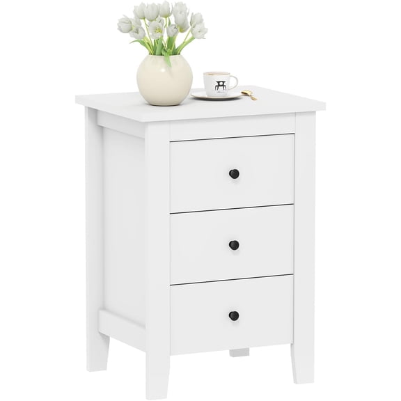 SKTPI Nightstand with 3 Drawers, Wood White Night Stand Bedside Table w/Storage Drawer & Round Metal Knobs, Modern End Side Table for Dorm Bedroom Small Spaces, 14.5" D x 18" W x 26" H