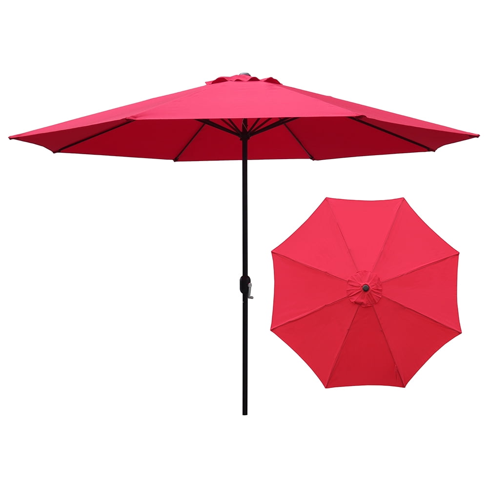 Abble 11FT Outdoor Patio Umbrella with Crank Handle, Market Umbrella with 8 Sturdy Umbrella Ribs, Waterproof for Garden Deck Backyard Pool, Red