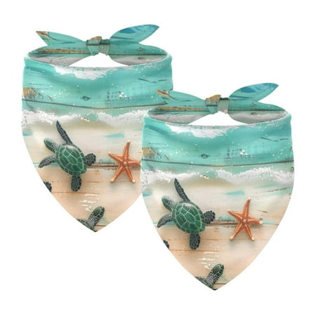 PhooArto Vintage Wooden Beach Sea Turtle Shell Dog Bandanas 2 Pack Soft Washable Pet Scarf Triangle for Large Dogs Puppies and Cats