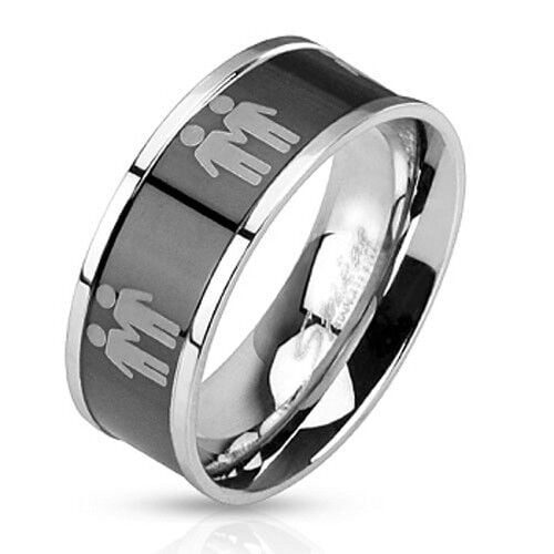 Pride Shack - Gay Male Symbols on Steel Black IP Ring. Promise Ring Wedding Band