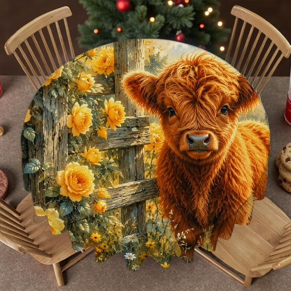 RKSupls 60 Inch Round Tablecloth - Calf By Yellow Roses Print, Polyester Tablecloths Machine-Made Soft, Wedding, Party, Holiday, Home Dining