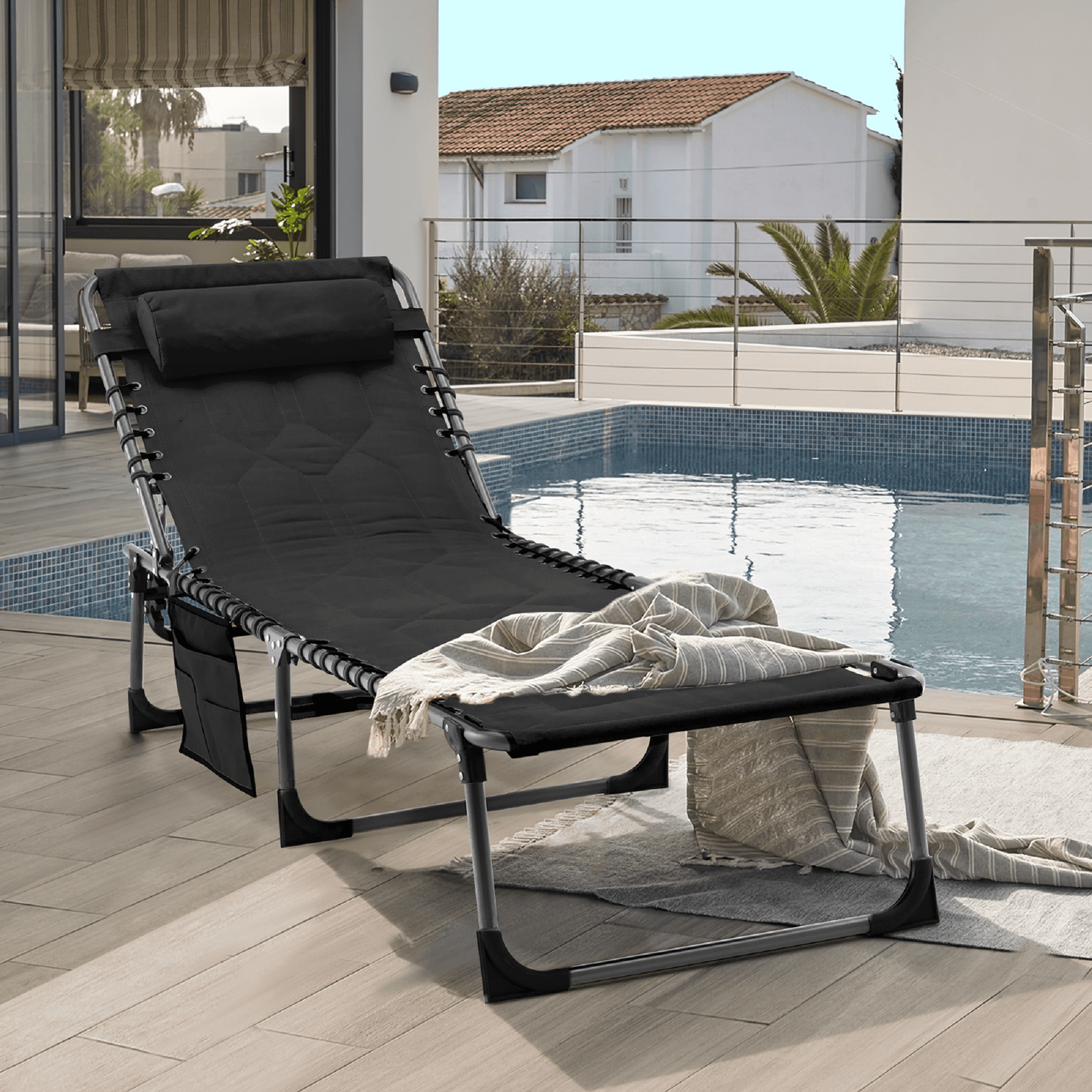 Homrest Patio Chaise Lounge Chair, Folding Recliner Lounge Chair W