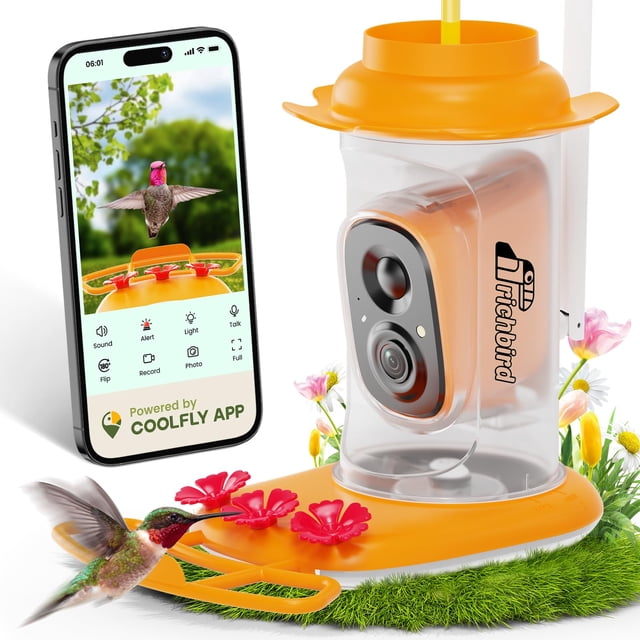 Smart Hummingbird Feeder with Camera Solar Powered, AI Identify, Instant Notification, Leakproof & Ant Moat, Outdoors Hanging, Id