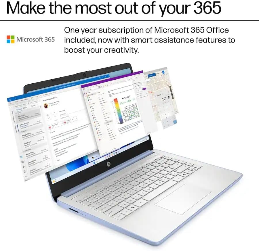 HP 14'' HD Business Laptop, Intel Processor N150, 4GB RAM, 128GB UFS + 64GB Memory Card, Copilot AI, Win11 Home in S Mode, One-year Microsoft Office 365, Sky Blue with Mazepoly Accessories