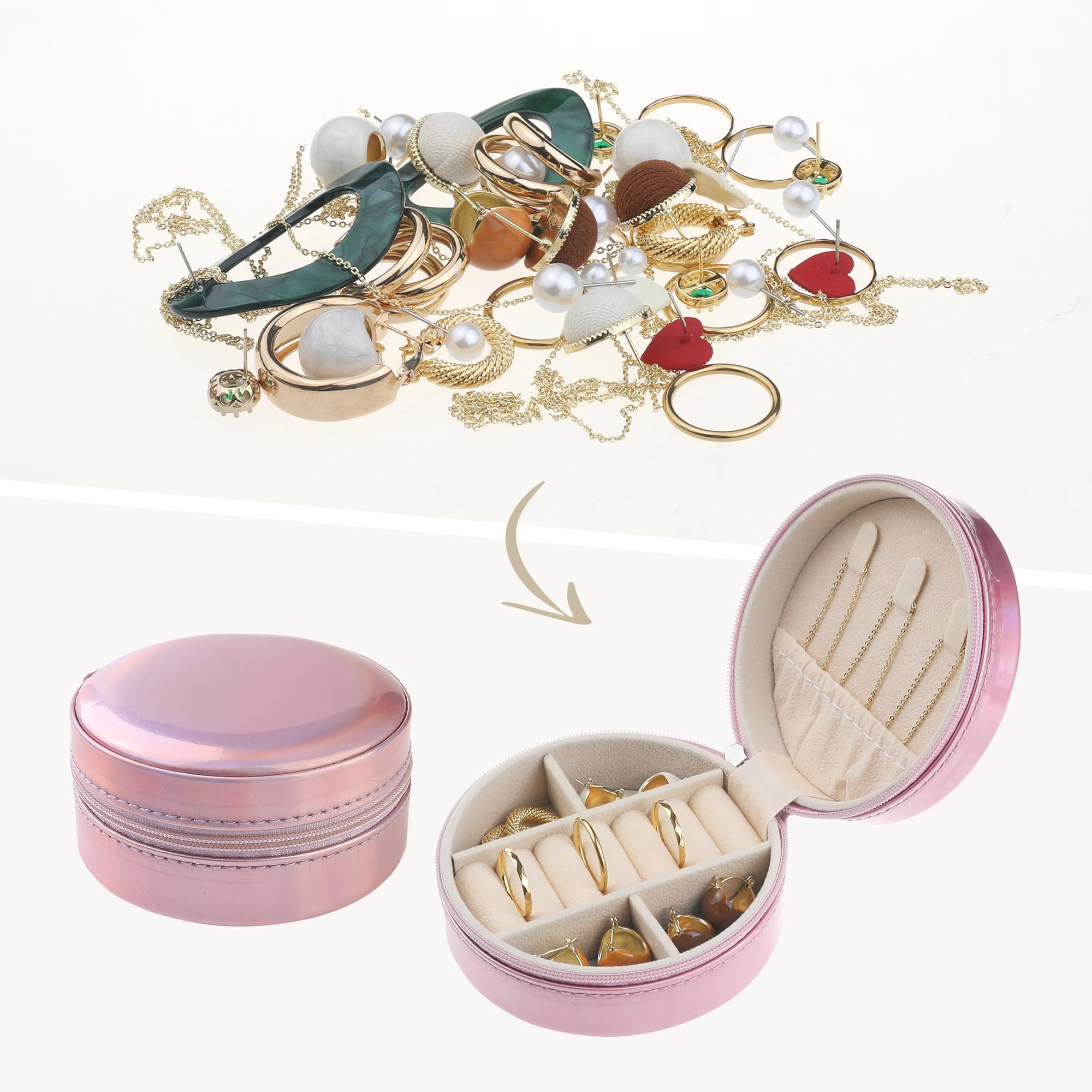 Unique Bargains Jewelry Box PU Leather Jewelry Organizer Storage Display Holder for Ring Pink
