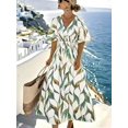 thumbnail image 3 of Floral Print Women's Spring Summer Dress - V-Neck Wrap, Waist-Gathered Midi, Romantic Elegant Vacation Style, 3 of 9