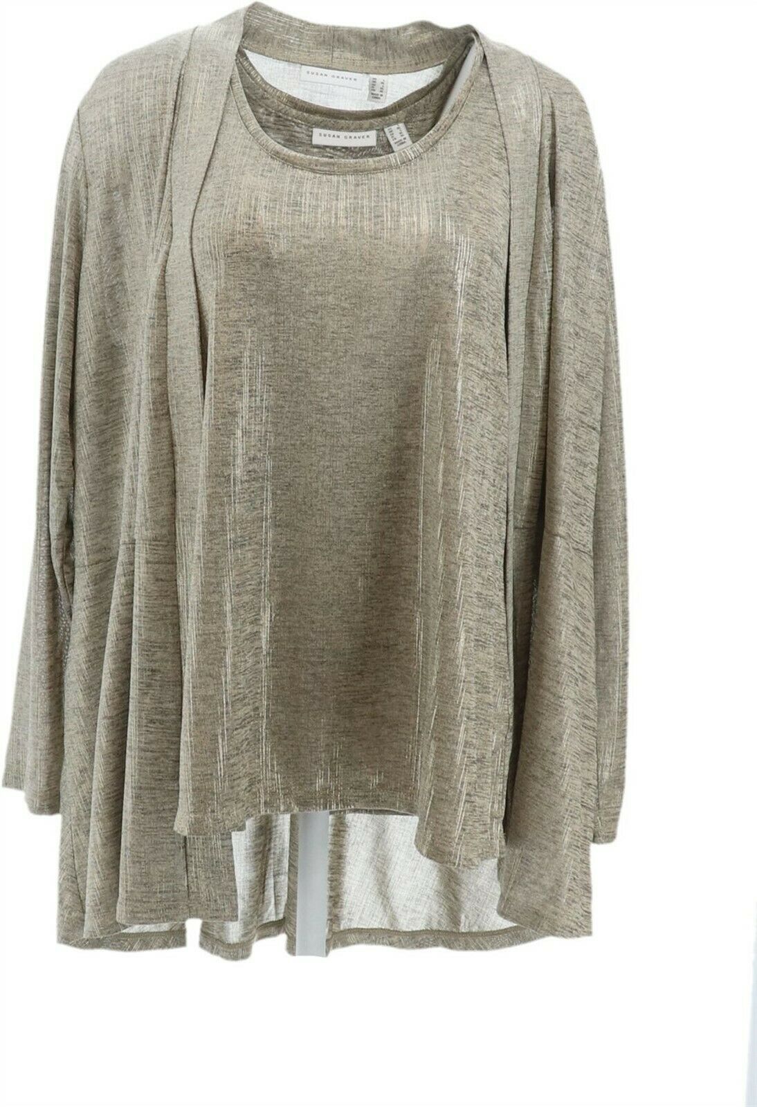 susan graver foil print cardigan and tank set