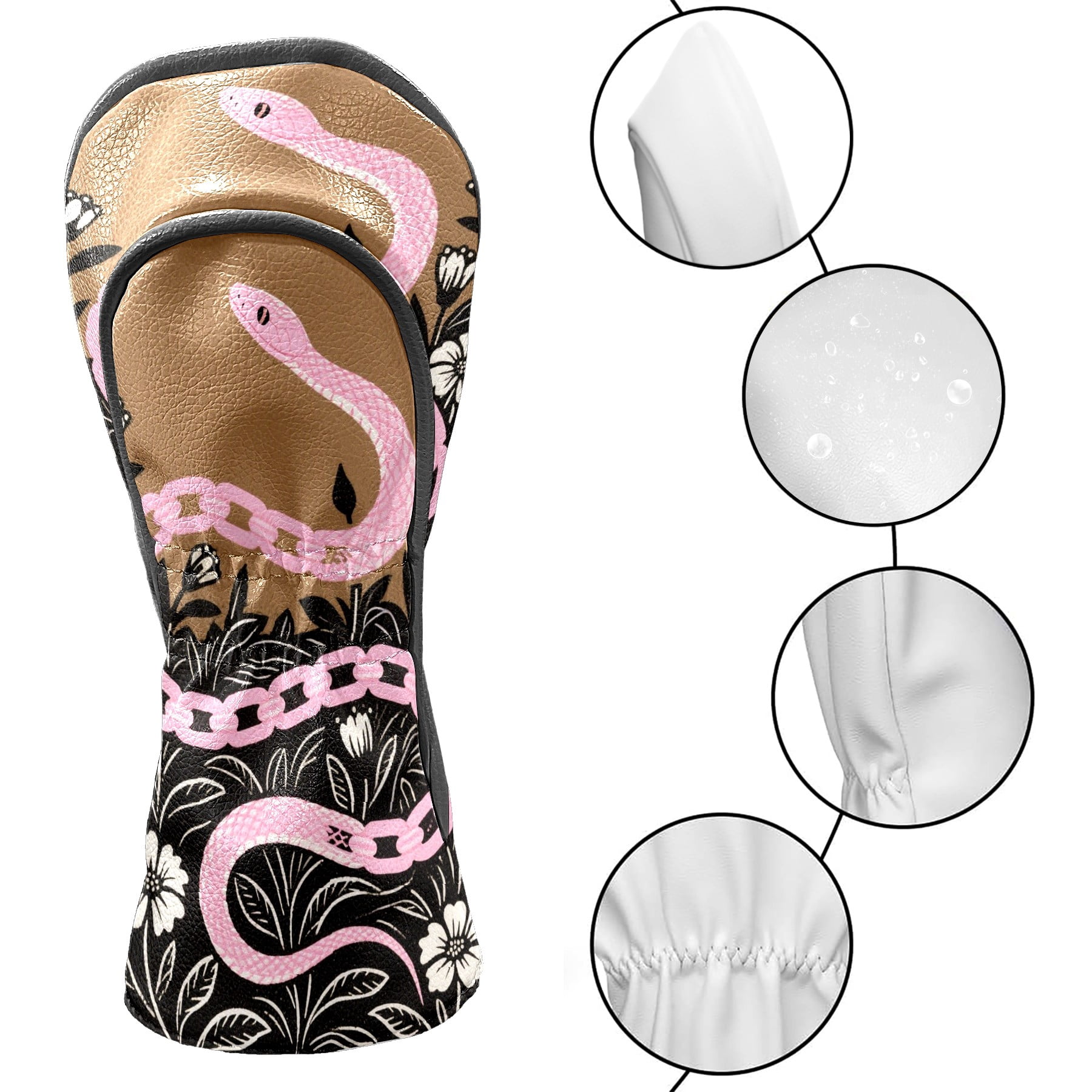 Golf Club Head Cover Waterproof Leather Golf Accessories HeadCovers Set Driver Headcover for Women Men Snake Among Flowers