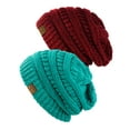 thumbnail image 1 of NYFASHION101 Unisex Two Tone Warm Cable Knit Thick Beanie Cap, 2 Pack - 2 Tone Burgundy & 2 Tone Mint, 1 of 1