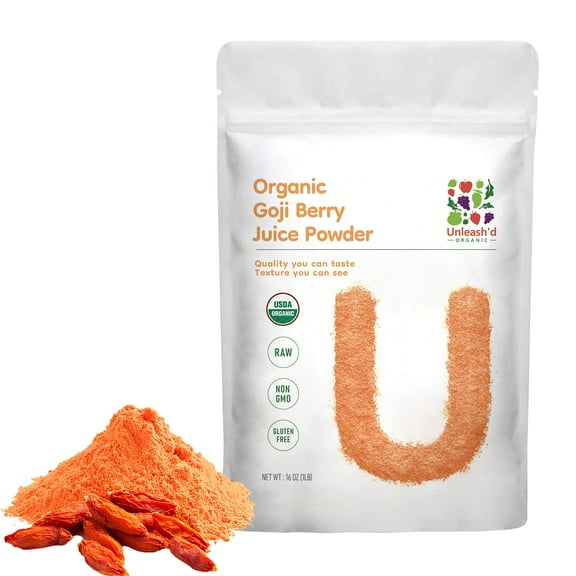 Organic Goji Berry Juice Powder 16 oz - Unleash'd Organic 100% Pure Natural Green Food, Rich in Antioxidants and Multivitamins, Boosts Immune System, Supports Eye Health