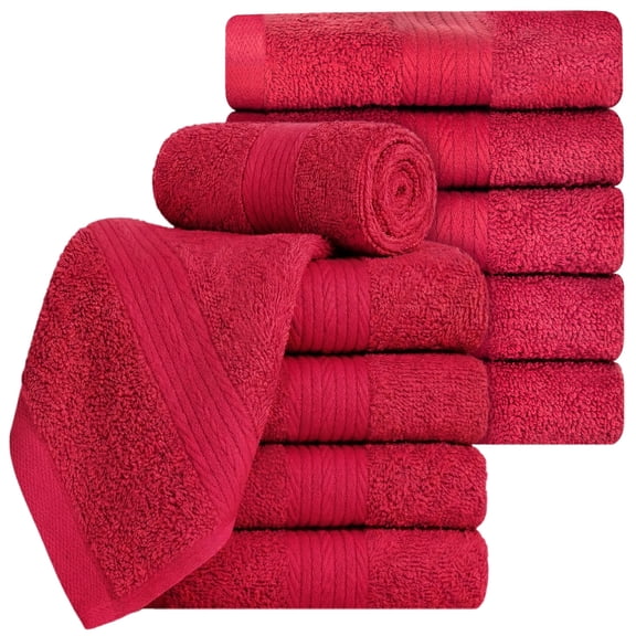 Ample Decor Washcloths 12 x 12 inch 10 Piece 600 GSM 100% Cotton, Lightweight, Quick Drying, Machine Washable Fingertip Towels for Bathroom, Gym, Kitchen - Red