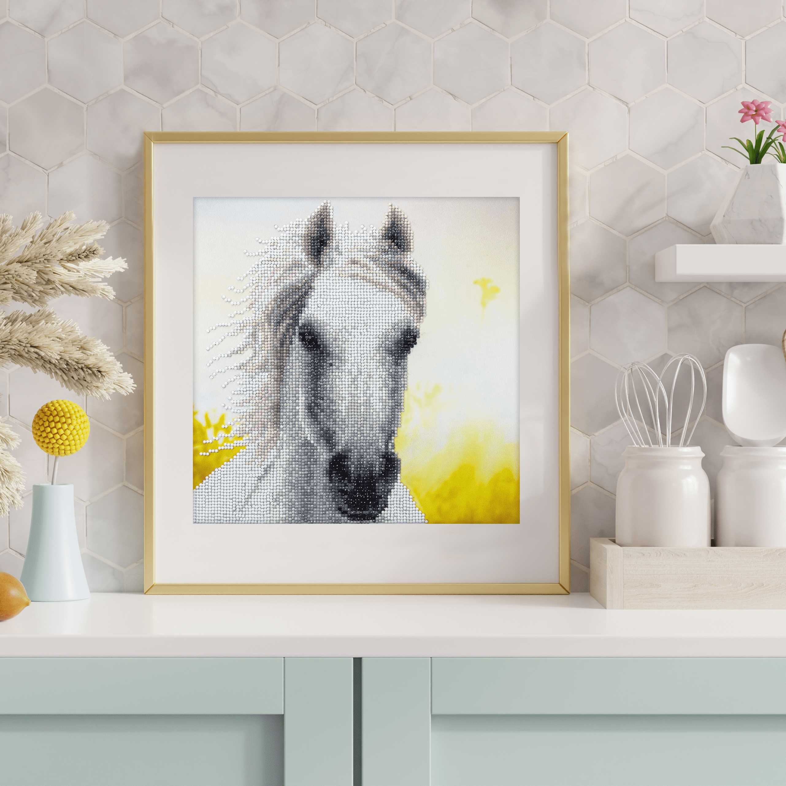 Diamond Art By Leisure Arts White Horse, 12"X12", Intermediate Diamond Painting Kits For Adults, Art For Adults, Kit, Painting