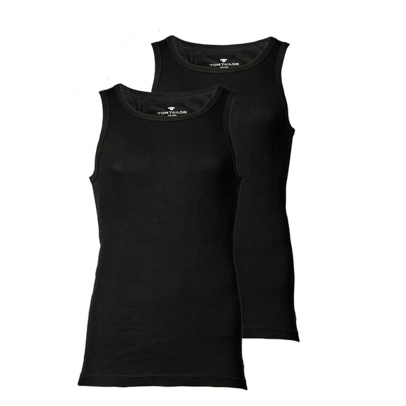TOM TAILOR camiseta de hombre, paquete de 2 - camiseta interior, Garron S, lisa Negro L (Large)