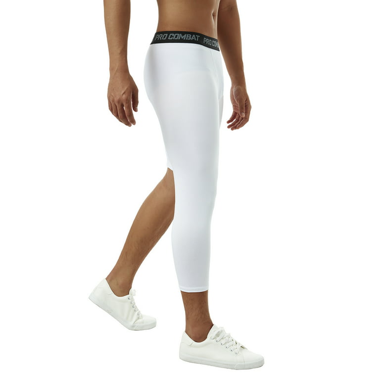 GXFC Men's 3/4 One Leg Compression Capri Tights Pants Athletic Base Layer  Underwear 