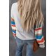 thumbnail image 1 of ABPHQTO Suéter gris con cuello redondo y manga farol a rayas para mujer, 1 of 5