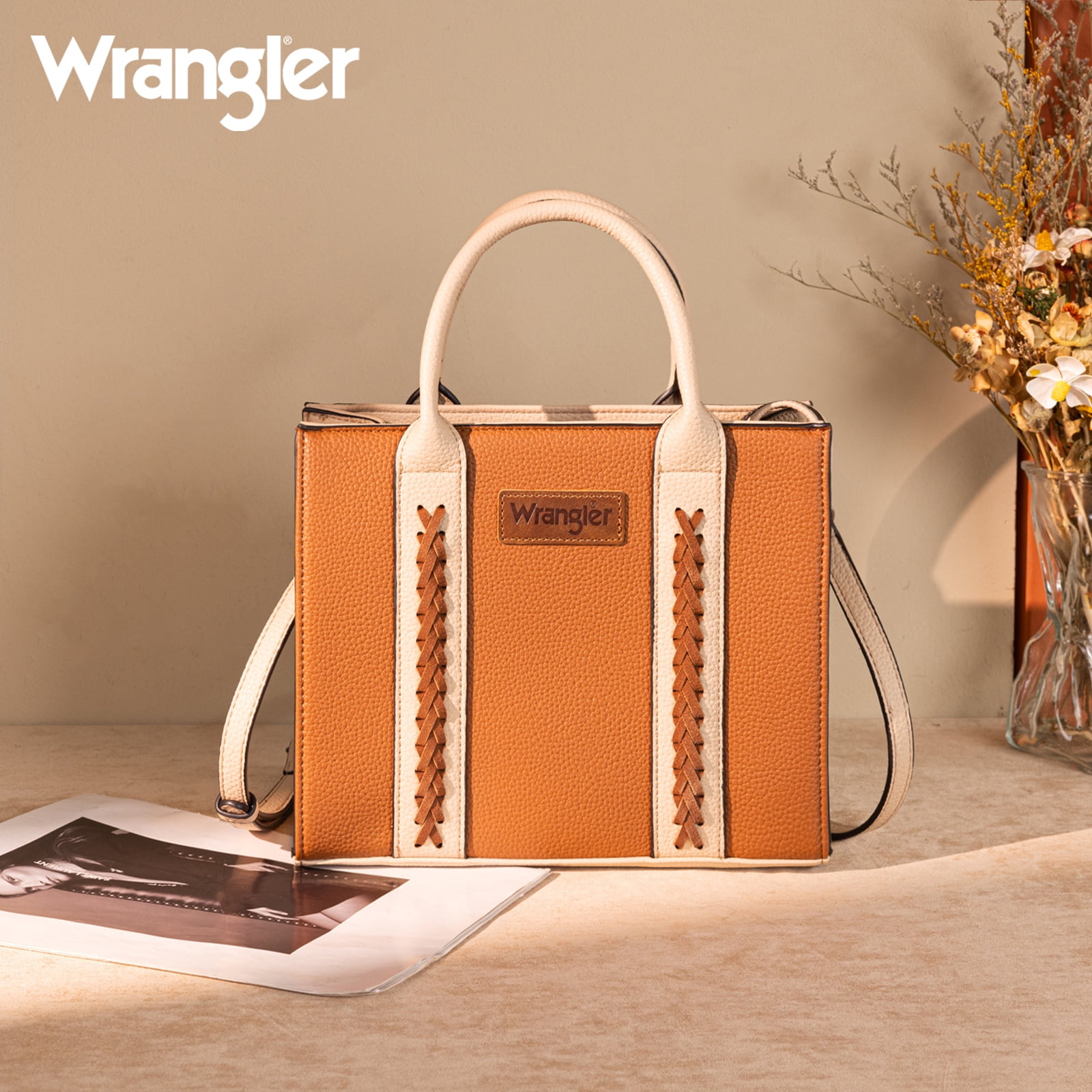 Wrangler Tote Bags for Women and Purse for Women with Adjustable Strap, Brown