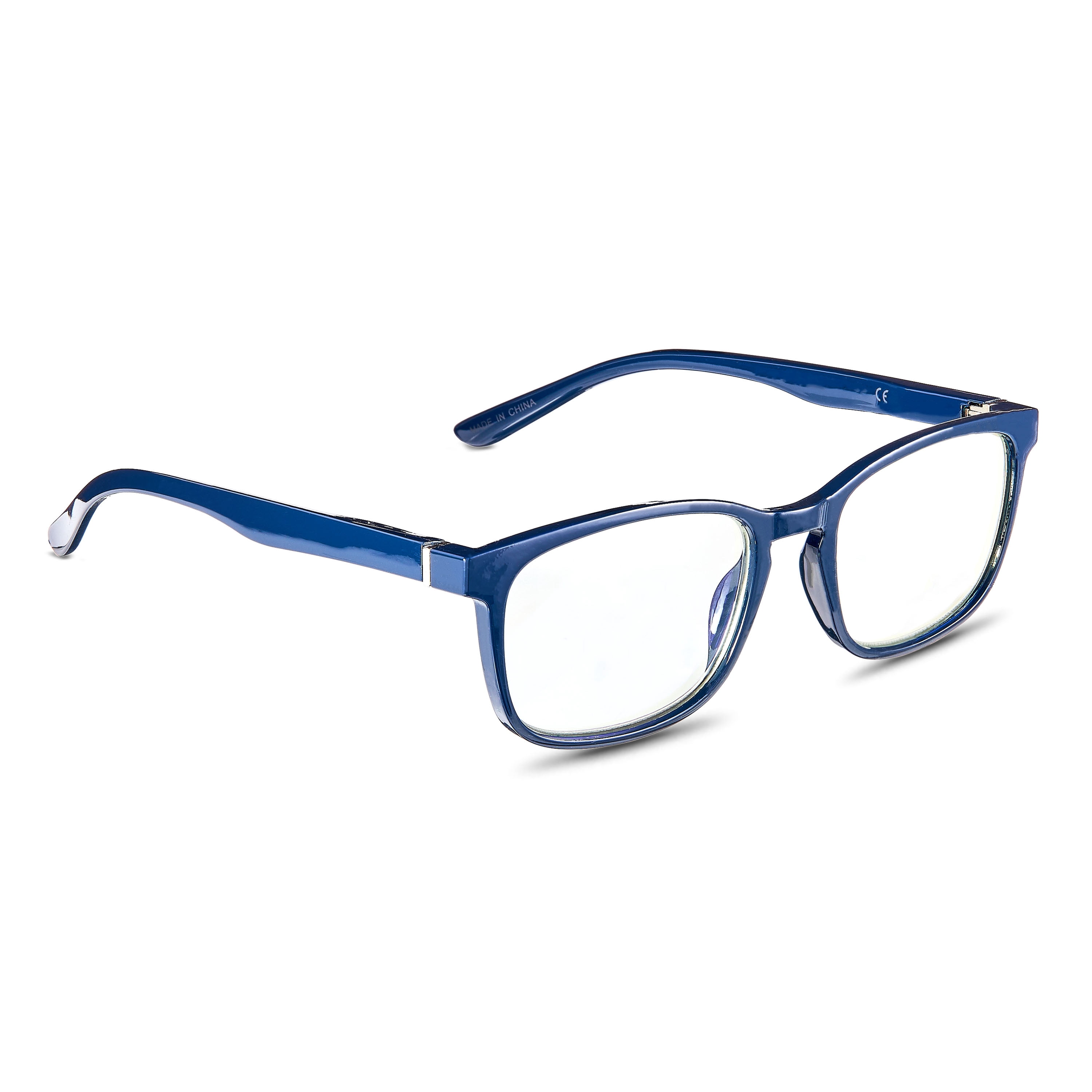 (2 pack) Equate Pike Blue Light Rectangular Reading Glasses with Case, Dark Grey Blue, +1.75