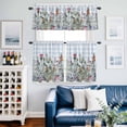 thumbnail image 2 of Spring Floral Kitchen Curtains Sets for Windows 24 Inch Length, Blue Plaid Botanical Flowers Butterfly Rod Pocket Window Treatments Tier Curtains and Valances Set for Bedroom/Bathroom, 2 of 8